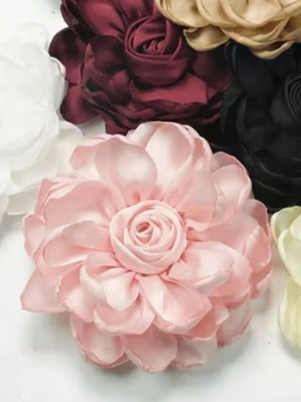 Satin Floral Brooch in Petal Pink